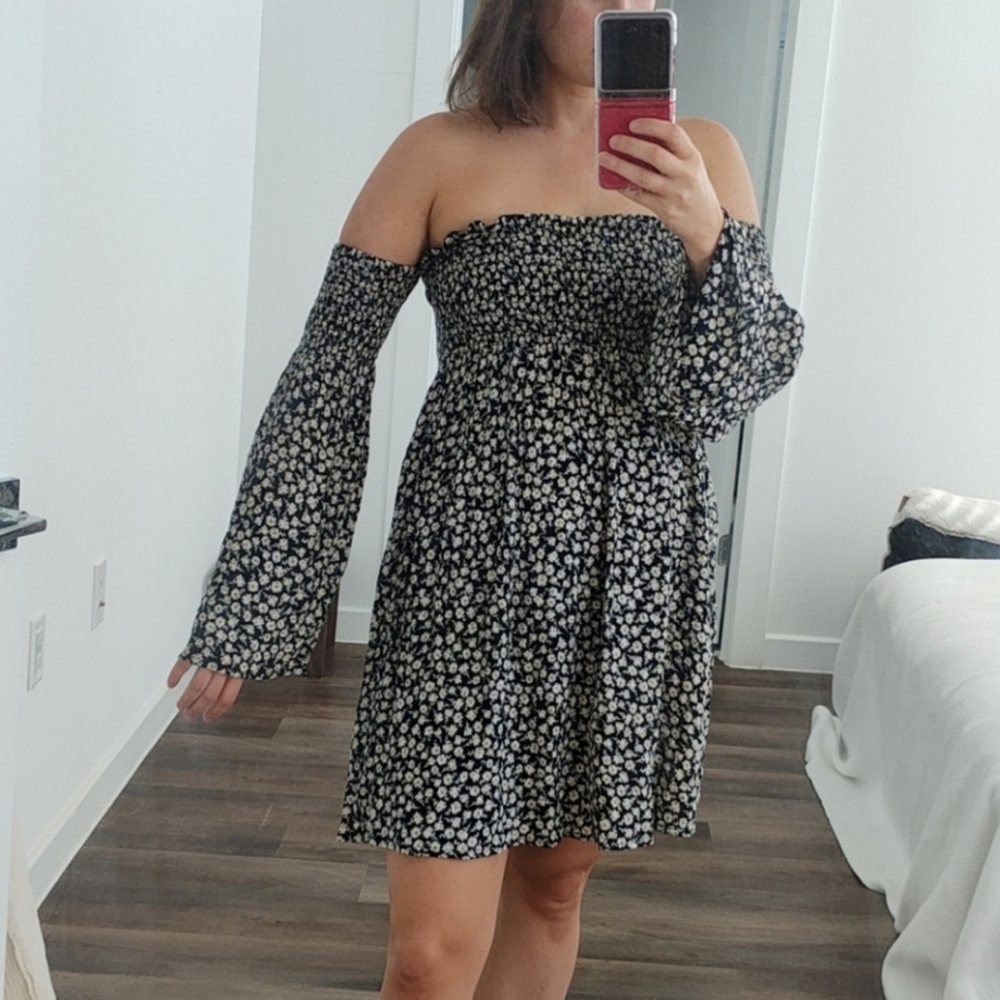 Floral Off-Shoulder Black Dress